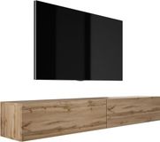3E living.com meuble TV mural avec fonction push-to-open (L : 2 x 100 cm, H : 34 cm, P : 32 cm) meuble bas, meuble TV, meuble TV en chêne "WOTAN