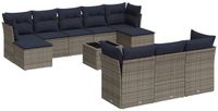 vidaXL 11-delige tuinbankset met kussens, grijs, polyrotan