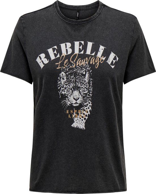 ONLY ONLLUCY LIFE REG S/S TOP JRS NOOS Women's Top - Size S - Black with Print