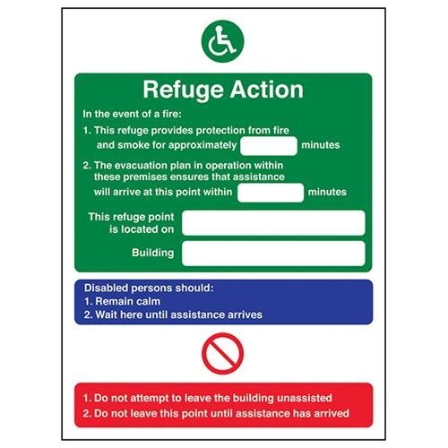 V Safety VSafety Refuge Action/Point op brandmeldingsbord - 150mm x 200mm - 1mm Rigid Plastic