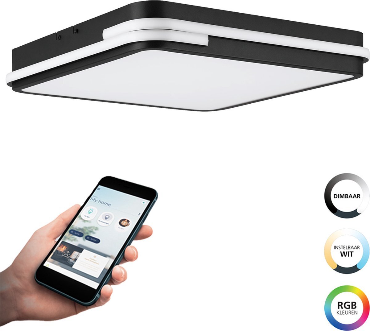 EGLO Connect EGLO connect.z Genovese-Z Smart Plafondlamp - 47 cm - Zwart/Wit - Instelbaar RGB & wit licht - Dimbaar - Zigbee