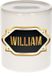 Bellatio Decorations Shoppartners Bv Spaarpot met voornaam William - wit - met goud/zwart embleem - 8 x 9 cm - keramiek - met afsluitdop - cadeau verjaardag