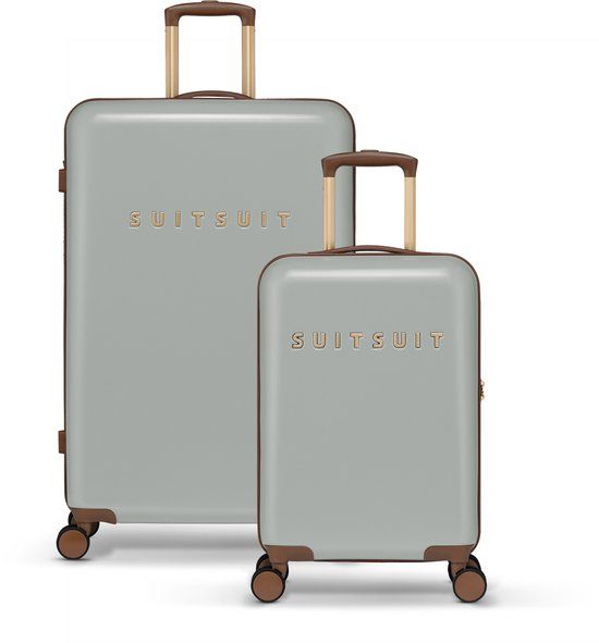 SUITSUIT Fab Seventies Kofferset 2 delig - Reiskoffer set - Limestone - Grijs - Hardcase - TSA Cijferslot - 127 l