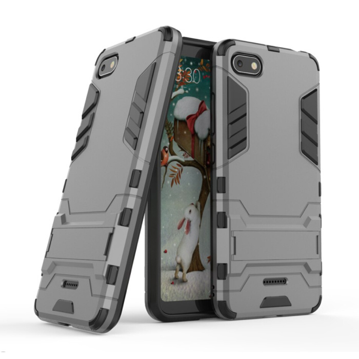 HATOLY iPhone 7 - Robotic Armor Case Cover Cas TPU Hoesje Grijs + Kickstand