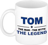 Bellatio Decorations Naam cadeau Tom - The man, The myth the legend koffie mok / beker 300 ml - Donkerblauw