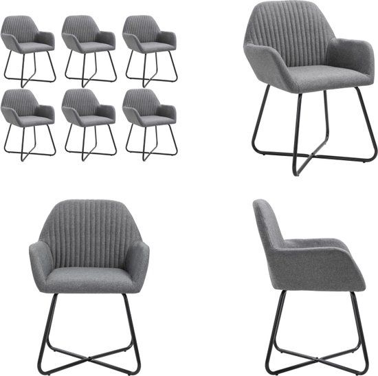 vidaXL Eetkamerstoelen - 6 stuks - Stof - Donkergrijs
