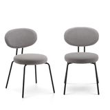 COLAMY Moderne stoffen eetkamerstoelen, set van 2, Mid-Century gestoffeerde eetkamer- en keukenstoelen met gebogen rugleuning, zwarte metalen poten, ronde zitting, grijs