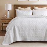 Madison Park Quebec omkeerbare dekbedovertrekset damastontwerp, dubbelzijdige stiksels het hele seizoen, lichtgewicht sprei beddengoedset, bijpassende sham, wit, twin(205 x 279 cm) 2-delig