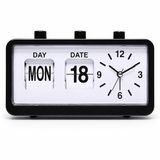 VHV - Tafelklok met Handmatige Kalender - Stille Niet-Tikkende Klok met Lichtgevende Wijzers - Zwart - Voor Bureau en Nachtkastje