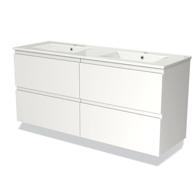 Maxaro Badkamermeubel 140cm Modulo Mat Wit 4 Lades Greeploos Wastafel Keramiek