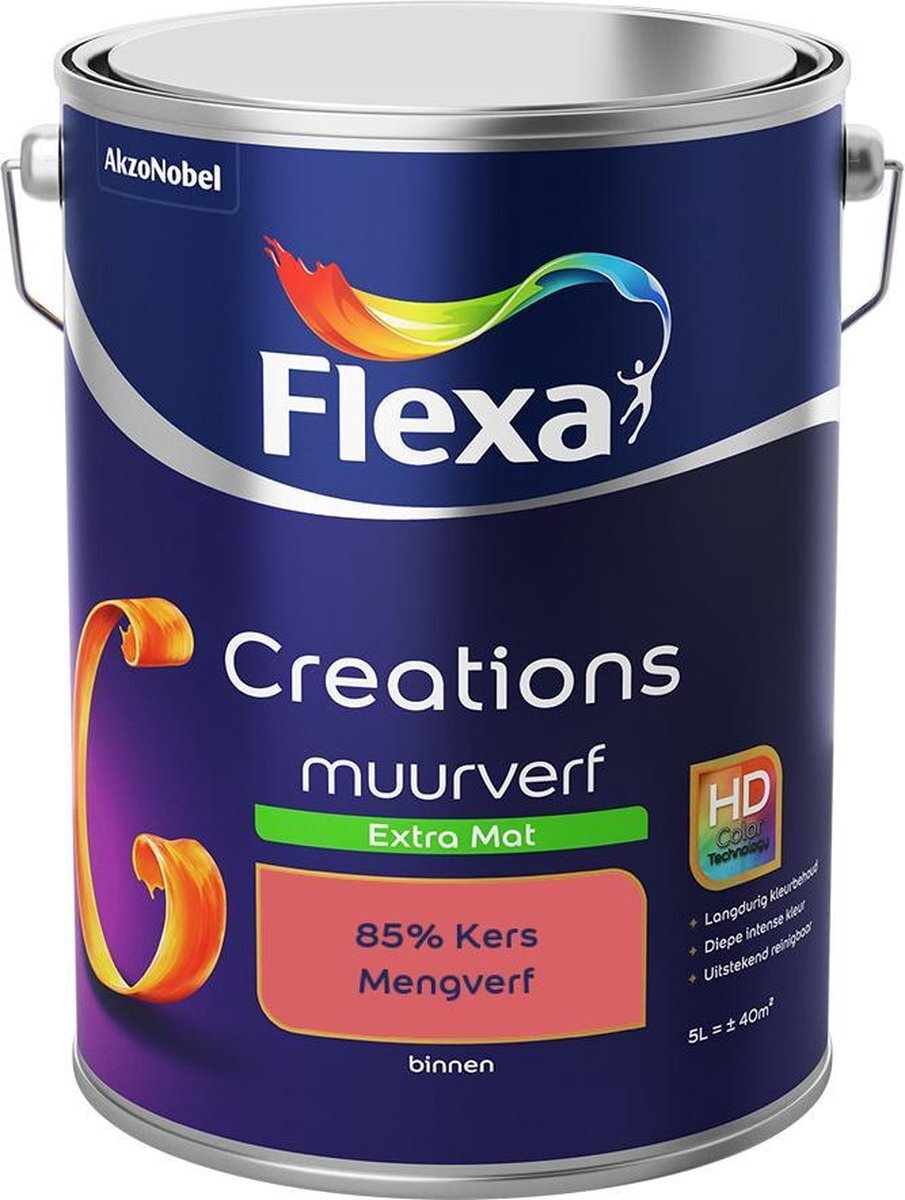 FLEXA Creations Muurverf - Extra Mat - Mengkleuren Collectie - 85% Kers - 5 liter