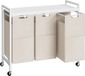 Merkloos Panier à linge 3 compartiments, collecteur de linge avec étagère, panier à linge à roulettes, 3 x 39,8 l, sac à linge en tissu Oxford, blanc