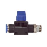 Riegler 3/2-wegventiel »Blaue serie«, steekaansluiting, R 3/8 a., f. slang-A-Ø 8 mm, werkdr. Maximale 15 bar, KS/MS niet, doorstroom S-G