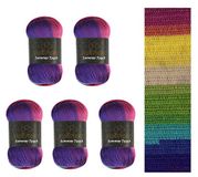 Wollbiene Summer Touch Batik 5 x 100 gram wol meerkleurig met kleurverloop, 500 gram gemerceriseerde breiwol microvezel-acryl (515 paars-geel-groen)