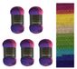Wollbiene Summer Touch Batik 5 x 100 gram wol meerkleurig met kleurverloop, 500 gram gemerceriseerde breiwol microvezel-acryl (515 paars-geel-groen)
