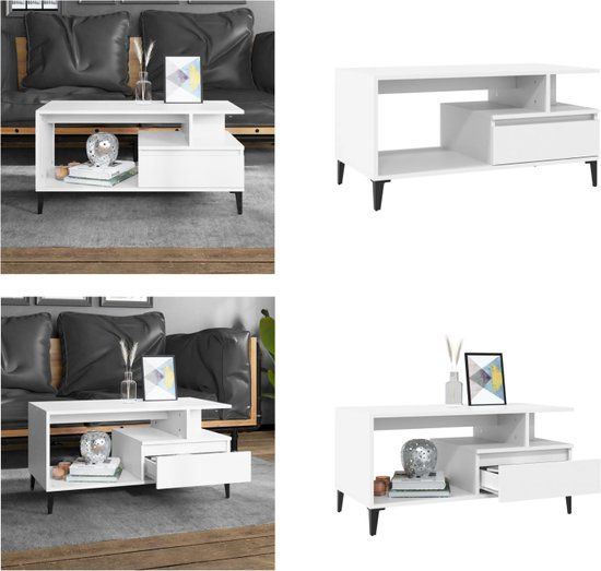 vidaXL Salontafel 90x49x45 cm bewerkt hout wit