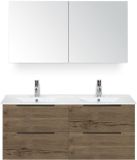 BES LED Seville Badmeubelset 120 cm - 4 Laden Tabacco Edge - Dubbele Wastafel met Spiegelkast