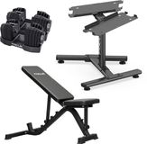 Focus Fitness Force 8 Trainingsbank met Verstelbare Dumbbellset Shift 2x24 kg en Dumbbell Stand