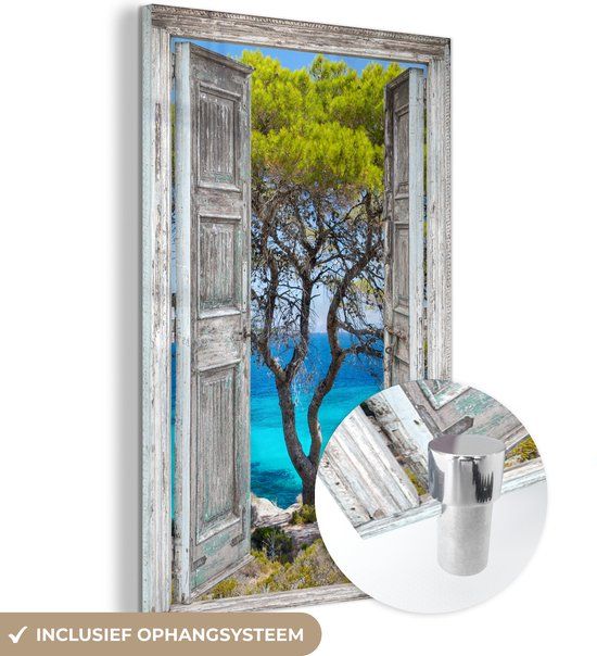 MuchoWow® Glass Painting 120x180 cm - Acrylic Glass Painting - Tree - Tropical - Sea - View Through - Beach - Photo on Glass - Paintings