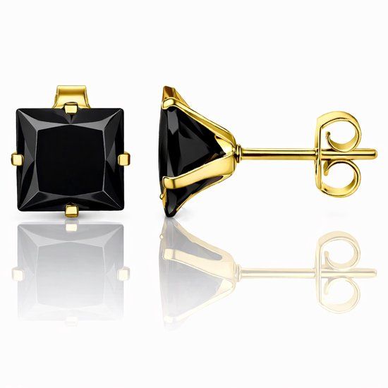 LGT JWLS Lookinggoodtoday LGT JWLS Classic Stud Oorbellen Vierkant - Zwart Goud-8mm