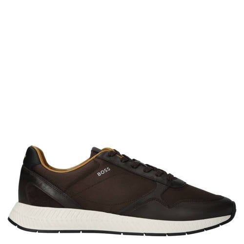 BOSS leren sneakers met logo - donkerbruin
