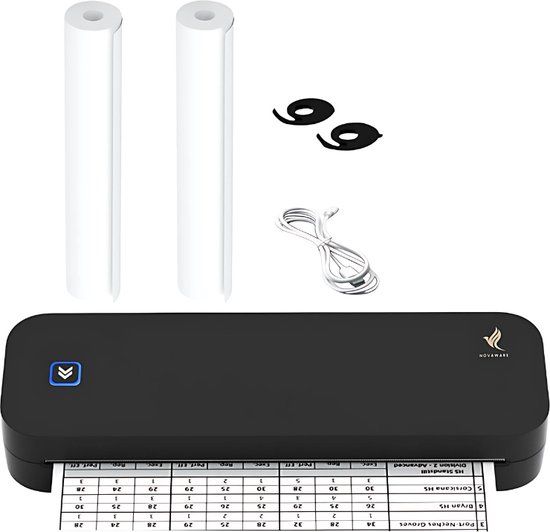 NovaWare® Thermische Printer A4 - Sticker Printer - Pocket Printer - Mini Printer voor Mobiel/Laptop/tablet - Verzendlabel - Barcode - Tattoo - Portable Printer - Shipping Label - Zwart