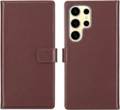Selencia Echt Leren Bookcase voor de Samsung Galaxy S25 Ultra - Donkerbruin