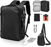 VEVOR Vacuümrugzak, 65 L, Uitbreidbare Vacuümcompressie-Reisrugzak met Pomp, Tsa-Goedgekeurd Slot, Usb-Oplaadpoort, Waterdichte Handbagage, voor Zakelijk Gebruik, Zwart