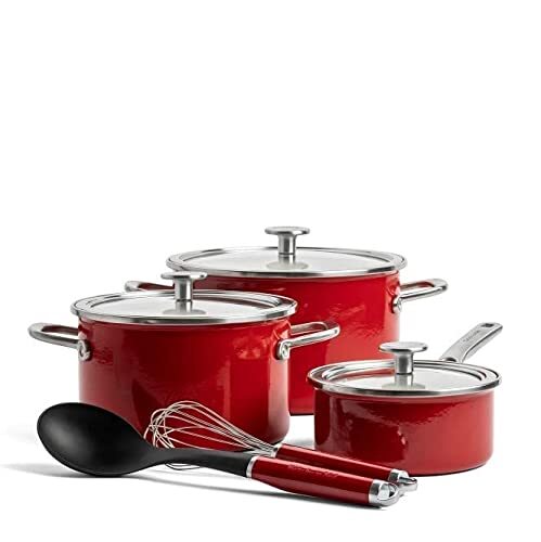 KitchenAid Stalen kern emaille 8 stuk kookgerei Set, Empire Red