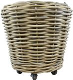 Van der Leeden Drypot rattan plantenbak grijs op wielen 68 cm