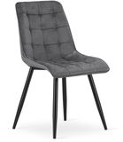 LEOBERT Grijze eetkamerstoel SPLIT – Fluweel – Zwarte metalen poten – Modern design