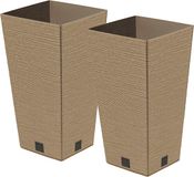 Prosperplast Plantenpot/bloempot - 2x - buiten - kunststof - lichtbruin - Eco wood look - D20 x H38 cm