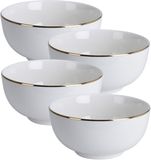 Excellent Houseware Koopman International Kommetje/serveer schaaltje - 4x - wit met gouden rand - D14 x 7 cm - porselein - ontbijt/hapjes - stapelbaar - Soepkommen