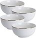 Excellent Houseware Koopman International Kommetje/serveer schaaltje - 4x - wit met gouden rand - D14 x 7 cm - porselein - ontbijt/hapjes - stapelbaar - Soepkommen