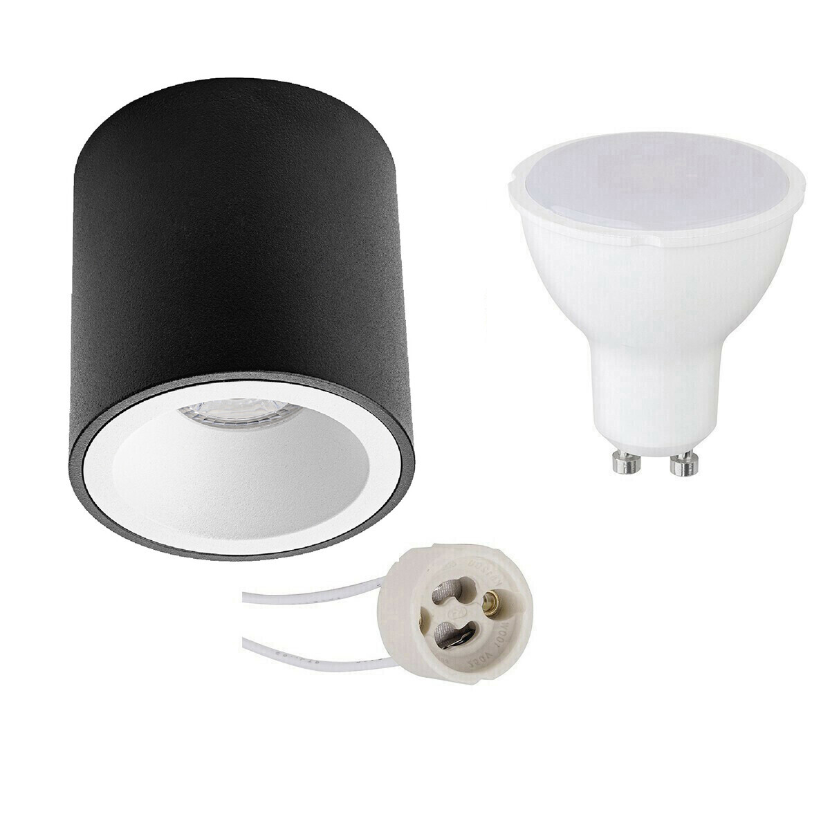 BES LED Voordeelset Opbouwspot Set - Pragmi Cliron Pro - GU10 Fitting - Opbouw Rond - Mat Zwart/Wit - 4W - Helder/Koud Wit 6400K - Verdiept - Ã˜90mm