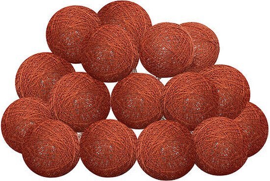 Atmosphera LED Feestverlichting Land balletjes Terracotta - Lichtslingers katoen - Cotton ball - 16 Ballen - Dia 3.5 cm - Guirlande