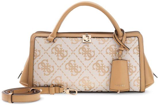 GUESS Audrey Logo Girlfriend Satchel Beige Logo veelkleurig
