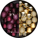 Merkloos / Sans marque Billiet - Vanlaere 40x stuks kleine kunststof kerstballen aubergine paars en goud 3 cm