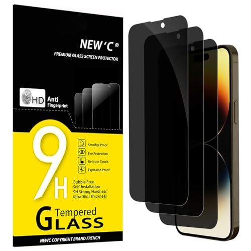 NEW'C 3 Stuks, Privacy Screen Protector voor iPhone 14 Pro Max (6,7 inch), verbeterde 28-graden smalle privacyhoek, ultraduurzame 9H-hardheid, bubbelvrij