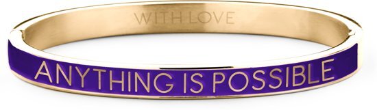 Key Moments 8KM BC0014 Stalen Bangle met Tekst - Anything is Possible - One-size - Goudkleurig / Paars
