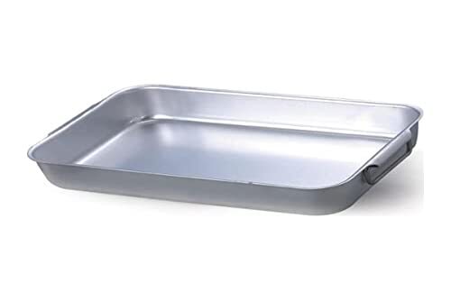 Pentole Agnelli roosterpan, rechthoekig, hoog, zwaar, afgeronde hoeken, 2 handgrepen zonder klinknagels, aluminium, zilverkleurig