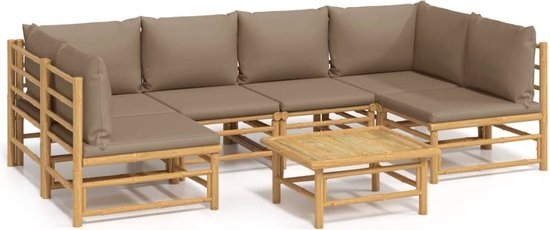 vidaXL 7-delige Loungeset met kussens bamboe taupe