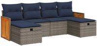 vidaXL 6-delige Loungeset met kussens, poly rattan, grijs