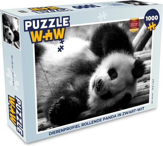 MuchoWow Puzzel Dierenprofiel rollende panda in zwart-wit - Legpuzzel - Puzzel 1000 stukjes volwassenen