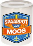 Bellatio Decorations Kinder spaarpot met naam - Moos - keramiek - met dop - wit