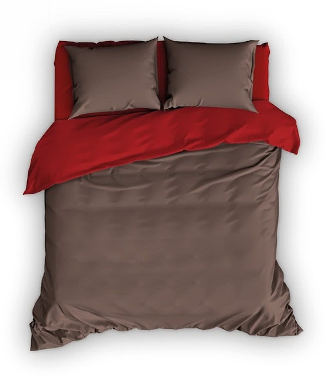 Romanette Comtesse flanel dekbedovertrek - 1-persoons (140x200/220 cm + 1 sloop) - Bruin/ Rood