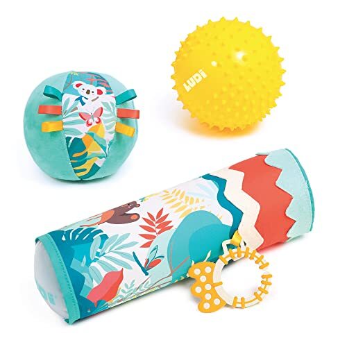 Ludi - Set voor de bewaking van de baby – 1 opblaasbare tube en 2 sensorische ballen – vanaf 6 maanden