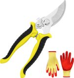 Markenlos Professionele snoeischaar met franjes en handschoenen - voor het snoeien van takken en struiken, geschikt voor het onderhoud van tuinen, struiken en hekken (geel)