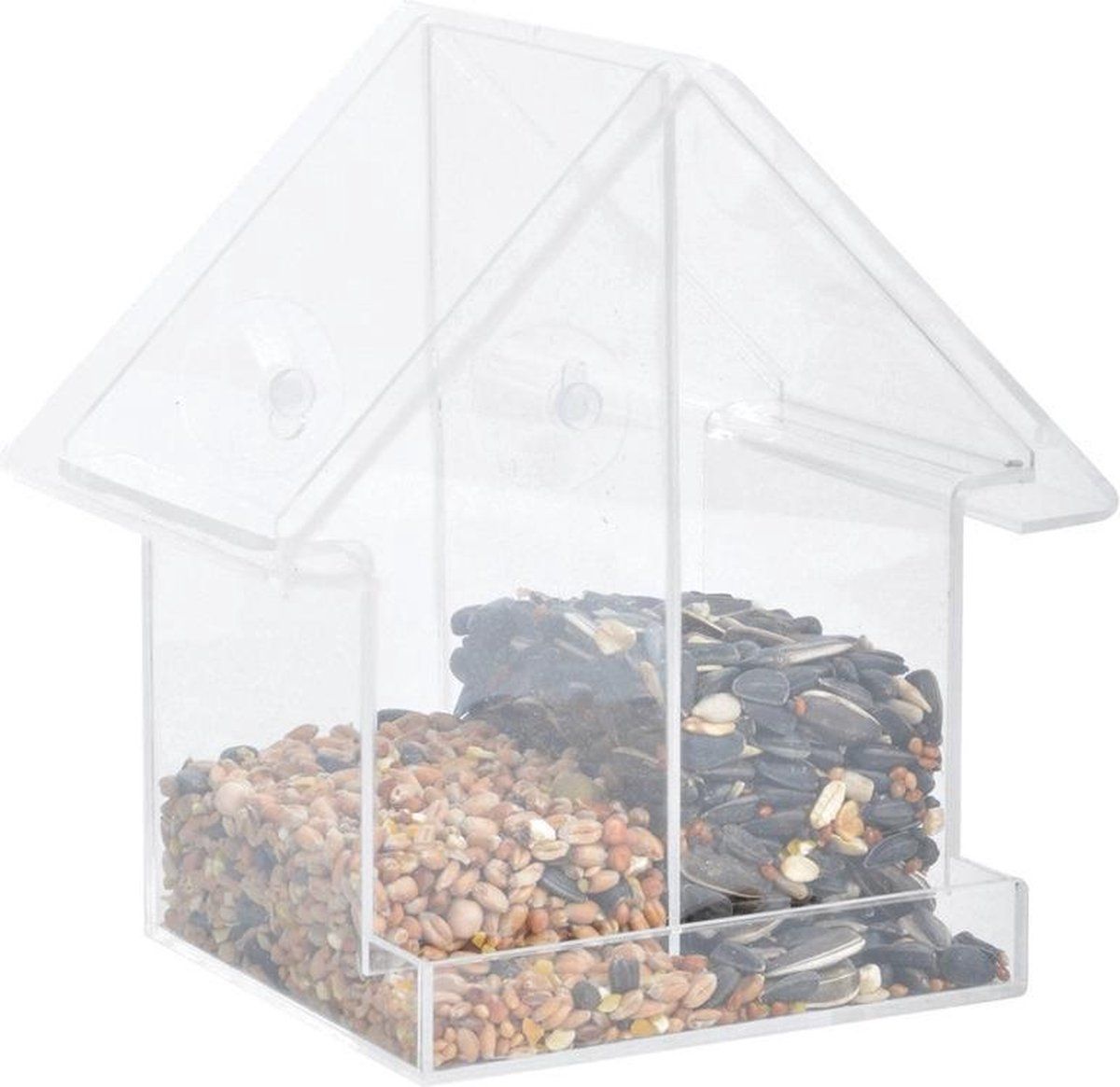 Best for birds Vogel raam voedersilo dubbel transparant 15 cm - Vogel voederbak - Vogel voer silo voor aan het raam