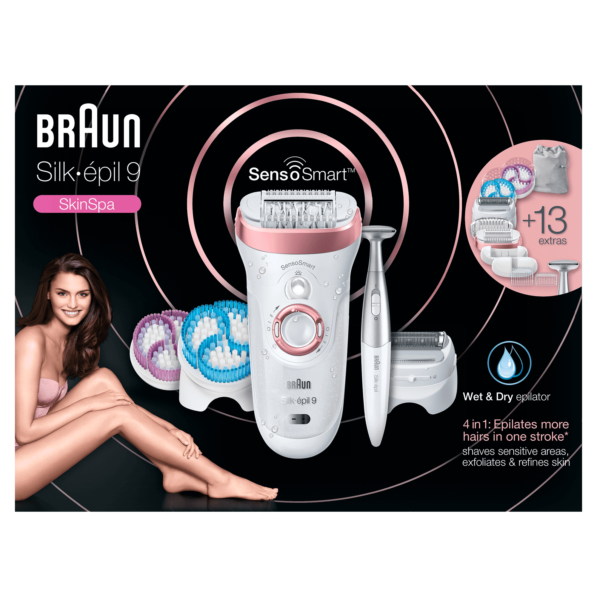 Braun Silk-&#233;pil 9 9/980 SkinSpa SensoSmart Epilator Roze Goud Met 13 Extra’s